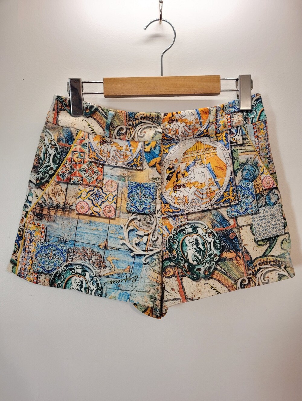 3PM Espresso Greek Multiprint Multicolor Bohemian Mini Shorts - Size S 26-27"